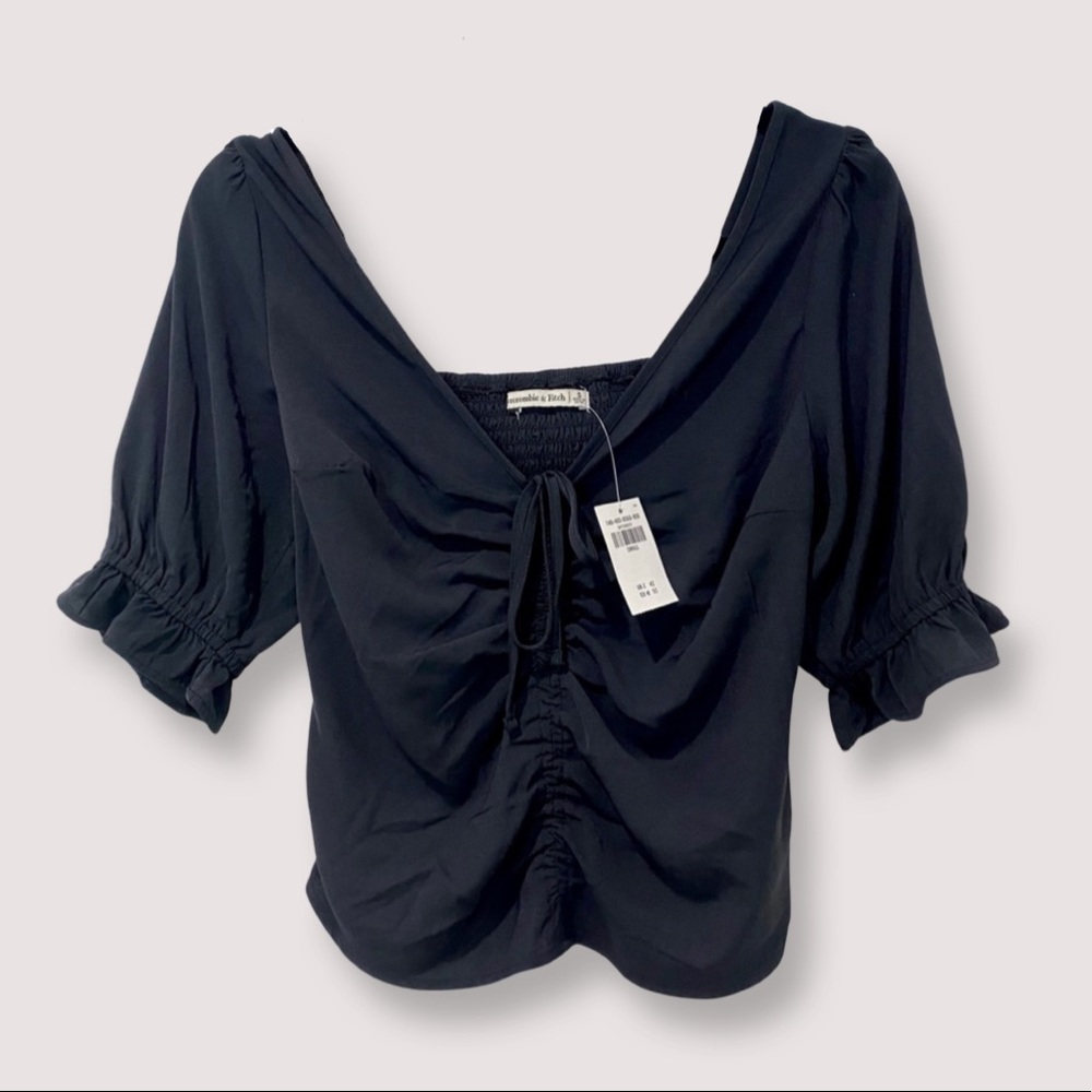 Abercrombie & Fitch Black Ruche Quarter Sleeve Blouse